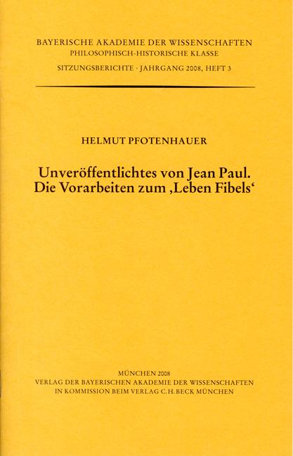 Cover-Bild Unveröffentlichtes von Jean Paul. Die Vorarbeiten zum 'Leben Fibels'