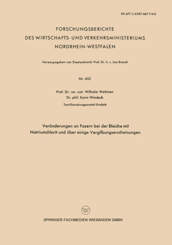 Cover-Bild Veränderungen an Fasern bei der Bleiche mit Natriumchlorit und über einige Vergilbungserscheinungen