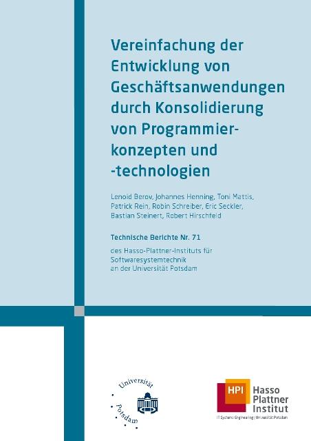 Cover-Bild Vereinfachung der Entwicklung von Geschäftsanwendungen durch Konsolidierung von Programmierkonzepten und -technologien