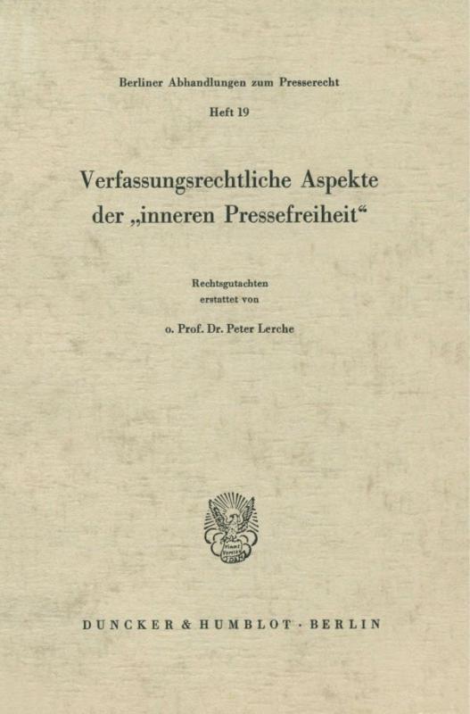 Cover-Bild Verfassungsrechtliche Aspekte der "inneren Pressefreiheit".