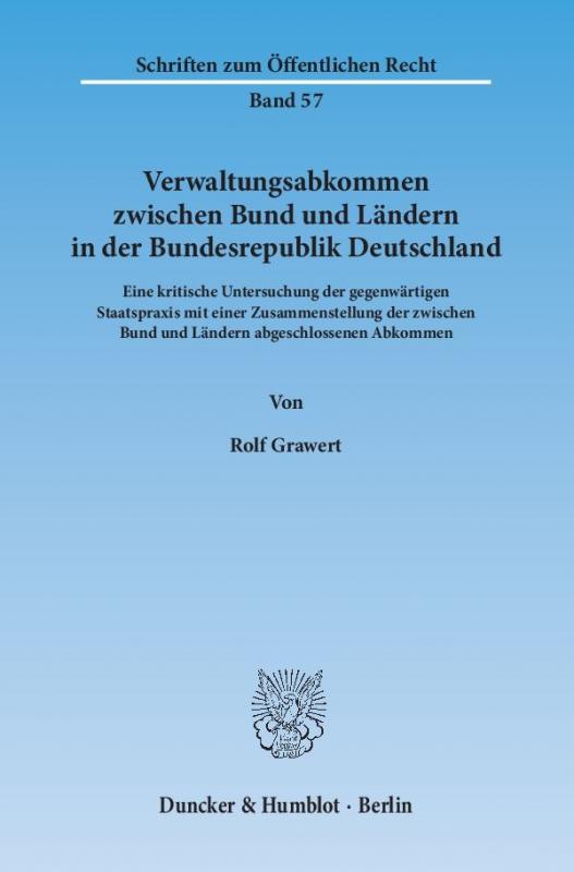 Cover-Bild Verwaltungsabkommen zwischen Bund und Ländern in der Bundesrepublik Deutschland.