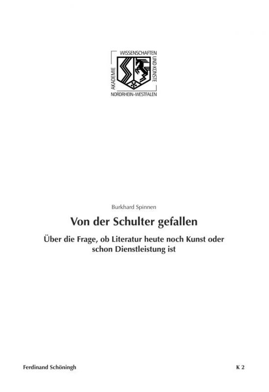 Cover-Bild Von der Schulter gefallen. Über die Frage, ob Literatur heute noch Kunst oder schon Dienstleistung ist