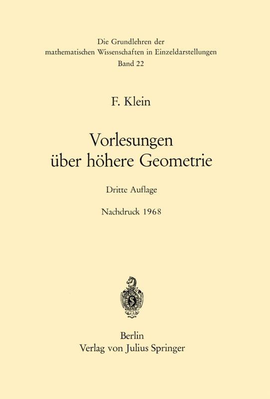 Cover-Bild Vorlesungen über Höhere Geometrie