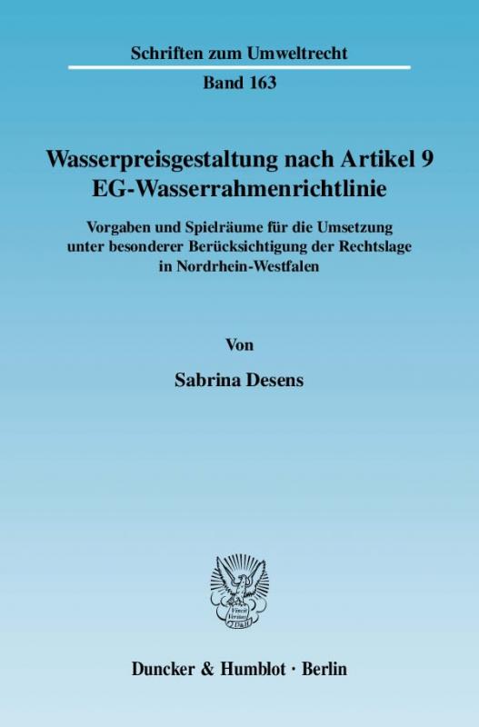 Cover-Bild Wasserpreisgestaltung nach Artikel 9 EG-Wasserrahmenrichtlinie.