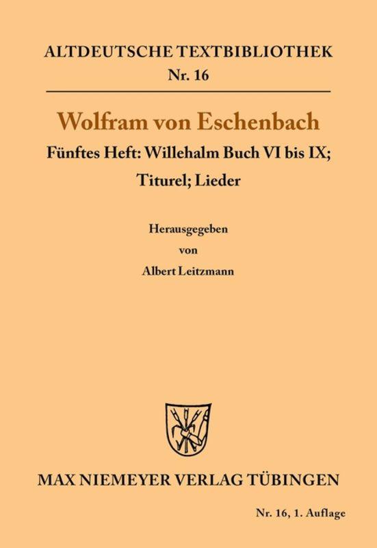 Cover-Bild Willehalm Buch VI bis IX; Titurel; Lieder