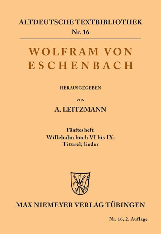 Cover-Bild Willehalm Buch VI bis IX; Titurel; Lieder