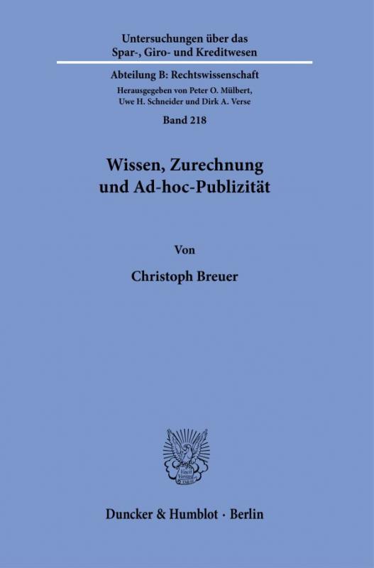 Cover-Bild Wissen, Zurechnung und Ad-hoc-Publizität.