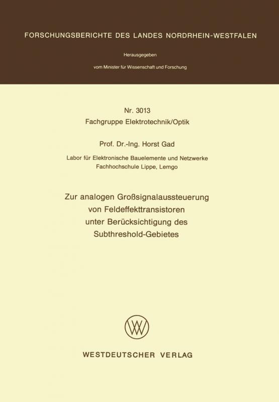 Cover-Bild Zur analogen Großsignalaussteuerung von Feldeffekttransistoren unter Berücksichtigung des Subthreshold-Gebietes