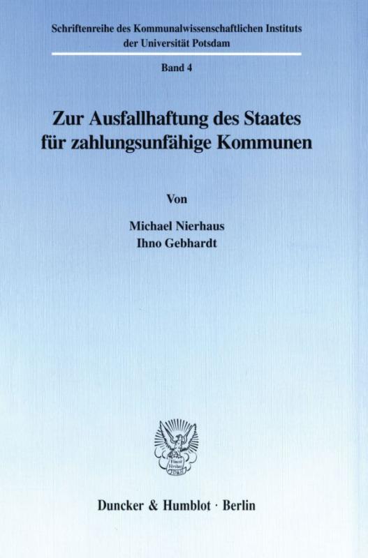 Cover-Bild Zur Ausfallhaftung des Staates für zahlungsunfähige Kommunen.