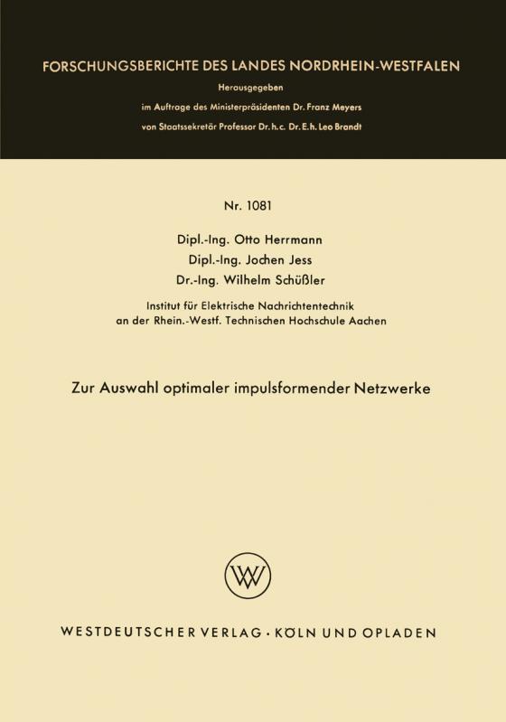 Cover-Bild Zur Auswahl optimaler impulsformender Netzwerke