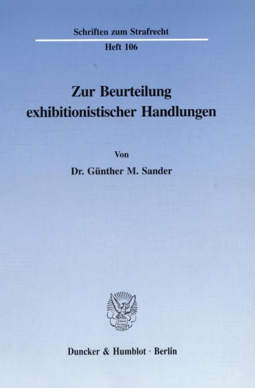 Cover-Bild Zur Beurteilung exhibitionistischer Handlungen.