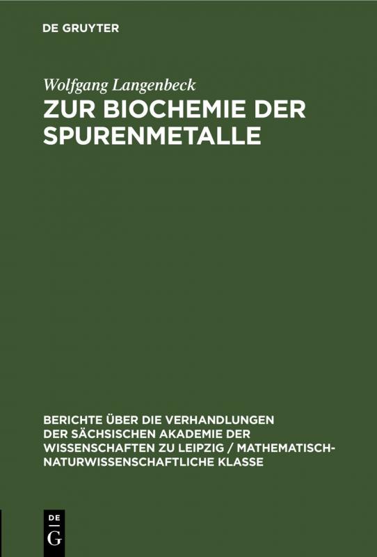 Cover-Bild Zur Biochemie der Spurenmetalle