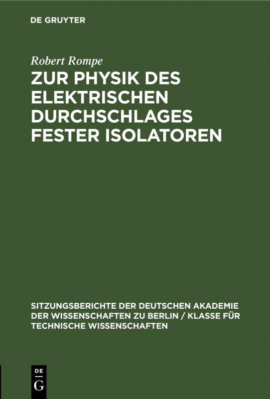 Cover-Bild Zur Physik des elektrischen Durchschlages fester Isolatoren