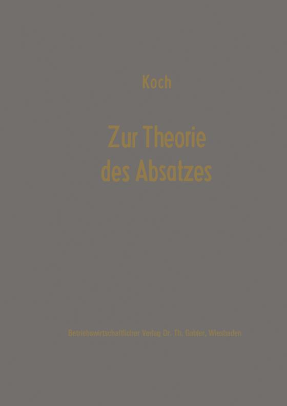 Cover-Bild Zur Theorie des Absatzes